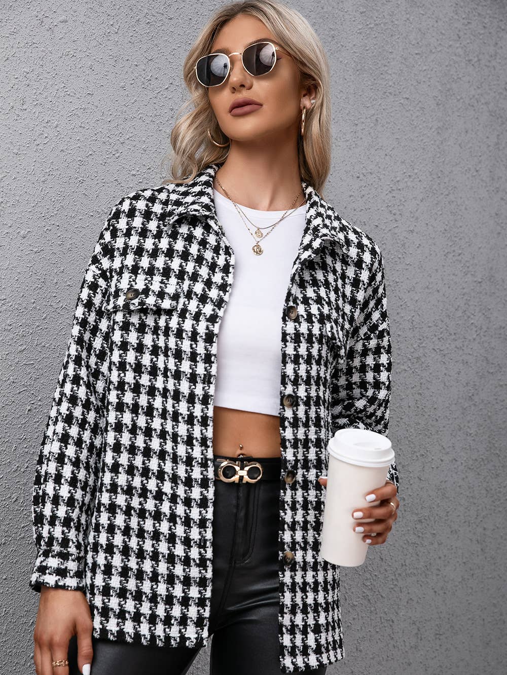SINGLE BREASTED PLAID PLAID LAPEL TRENCH COAT
