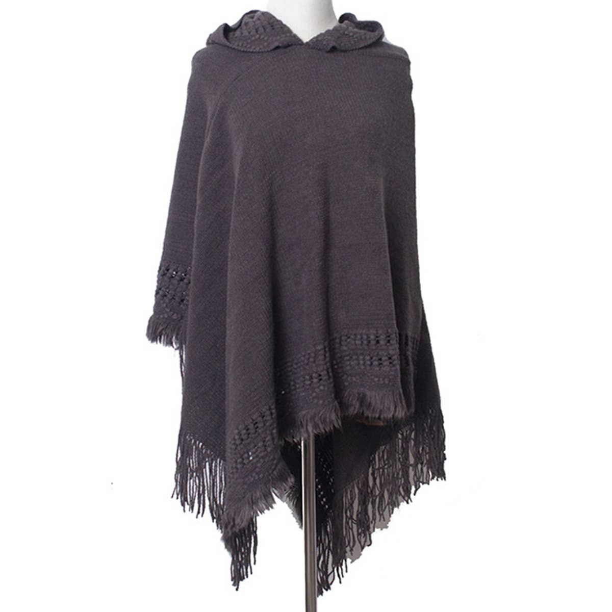 WOMEN SOFT PULLOVER PONCHO SWEATER CAPE WITH HOOD