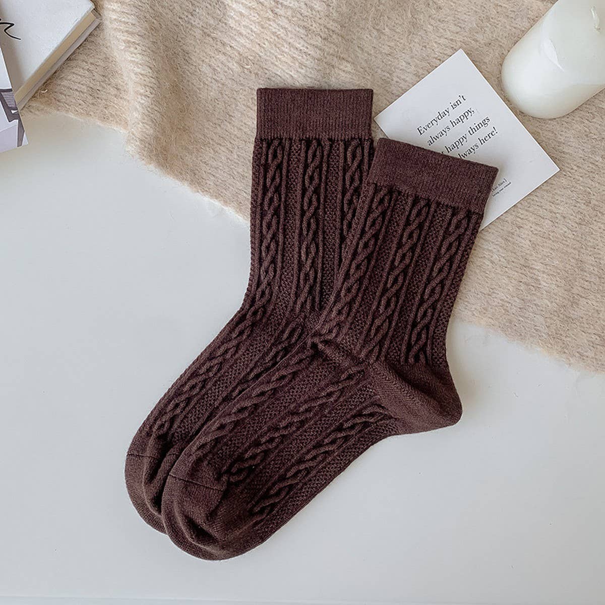 SOLID COLOR TWISTED WOOL MID-CALF STACKED SOCKS_CWMS1130