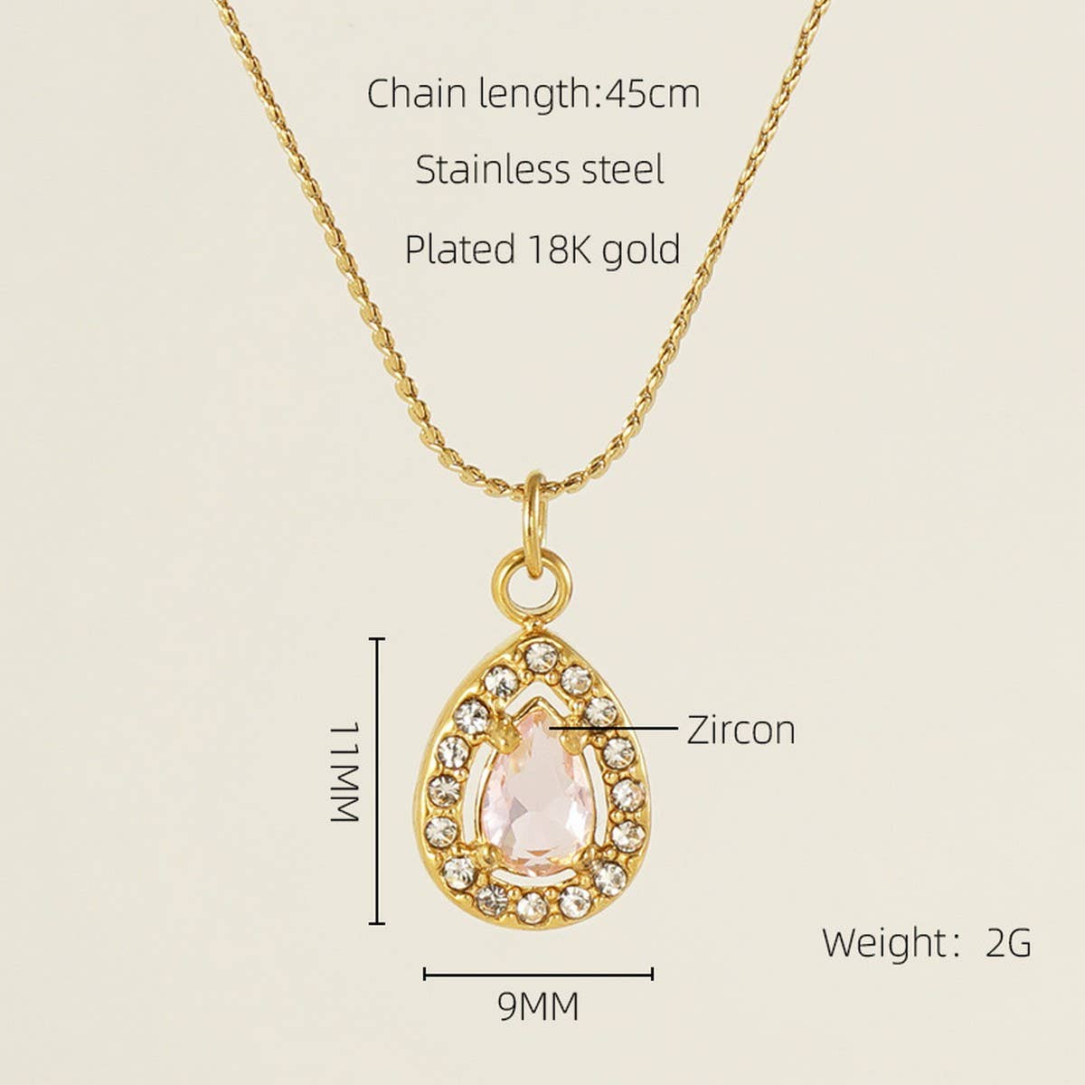 STAINLESS STEEL ZIRCON HEART PENDANT NECKLACE_CWAJE0682