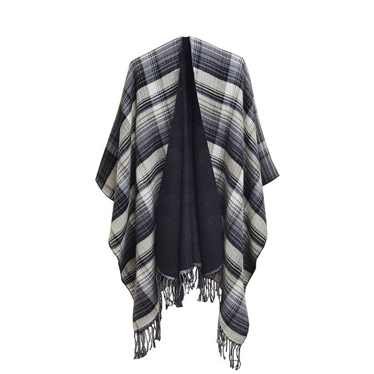 MULTI-COLOR SPLIT SHAWL CLOAK WITH GRADIENT LINES
