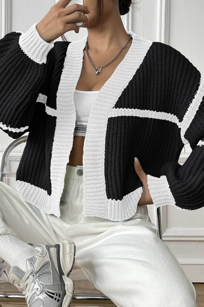 CWOCAL2204_COLOR CONTRAST LONG-SLEEVED LOOSE CARDIGAN
