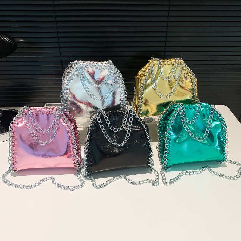 Fashionable pleated chain crossbody bucket bag