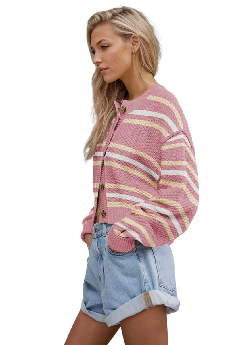 CWOCAL550_COLORBLOCK BUTTON-DOWN KNITTED CARDIGAN