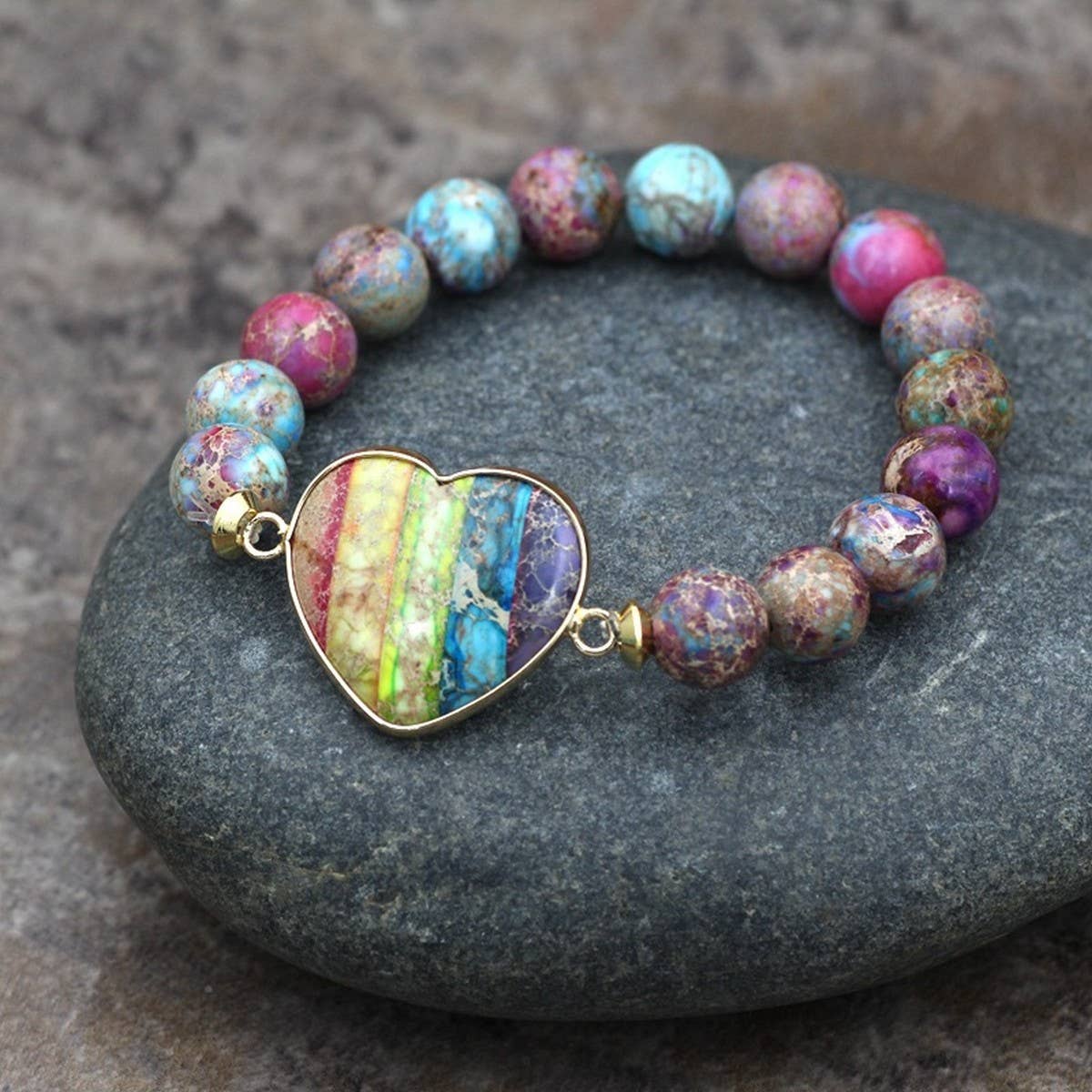 HEART 10MM BEADED BRACELETS WITH STRETCHY BANDS