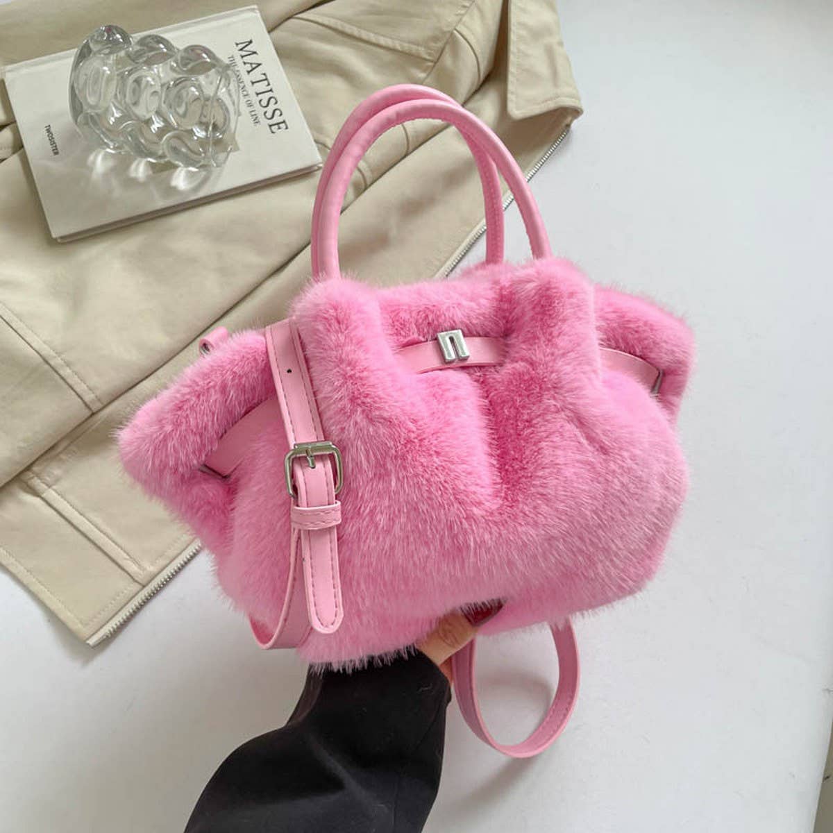 Fluffy Rabbit Fur Bag Korean Handbag Crossbody_CUAB00599