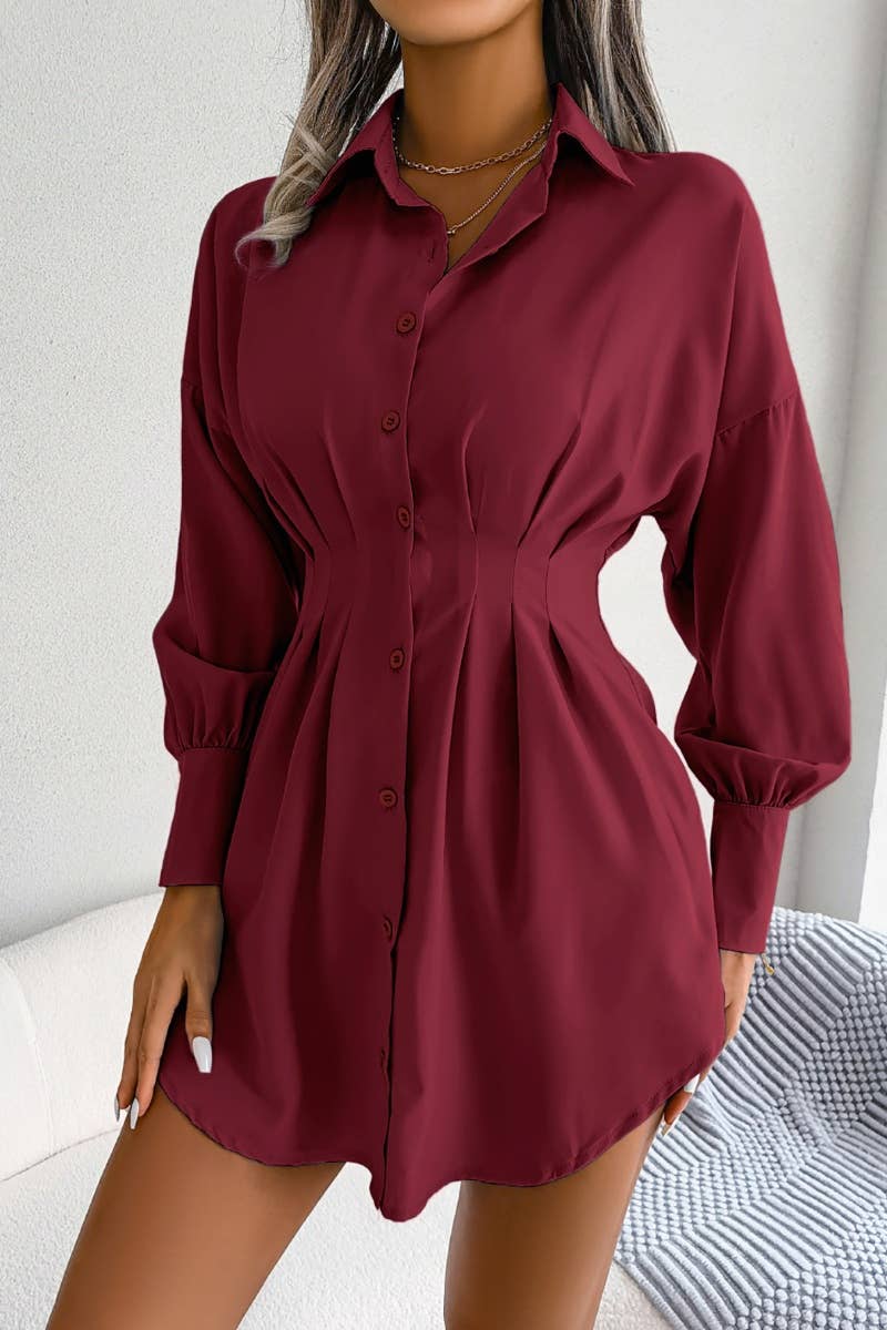 CWDSD6423_LONG SLEEVE WAIST WAIST BLOUSE DRESS SHORT