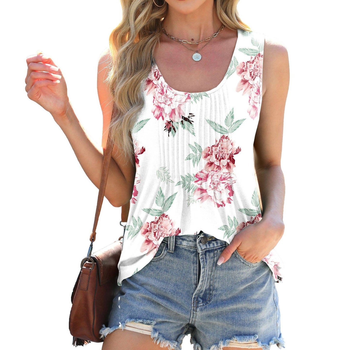 Round neck tie-dye printed sleeveless T-shirt