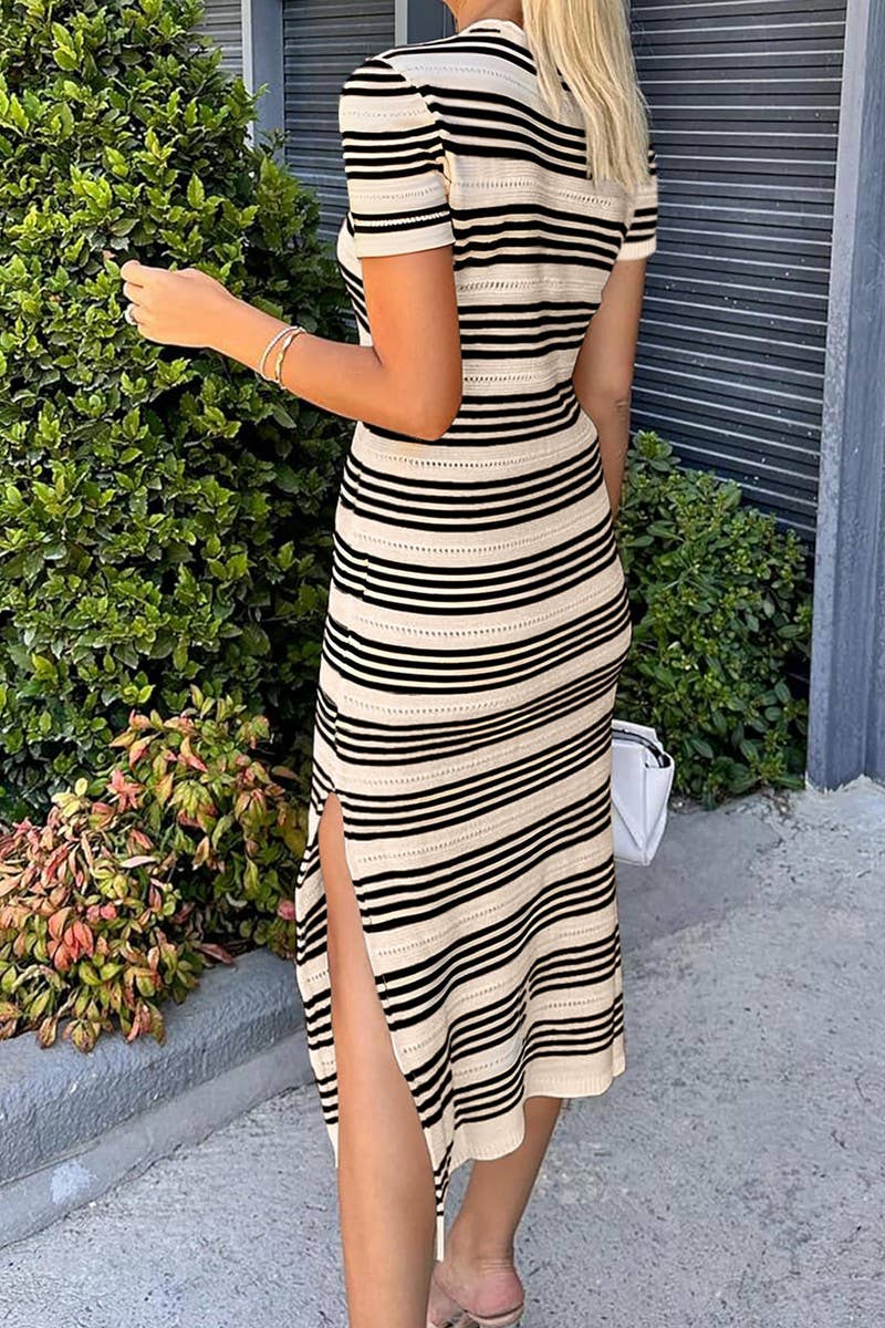 CWDMD4293_KNITTED STRIPED DRESS WITH CUT-OUT SIDE SLITS