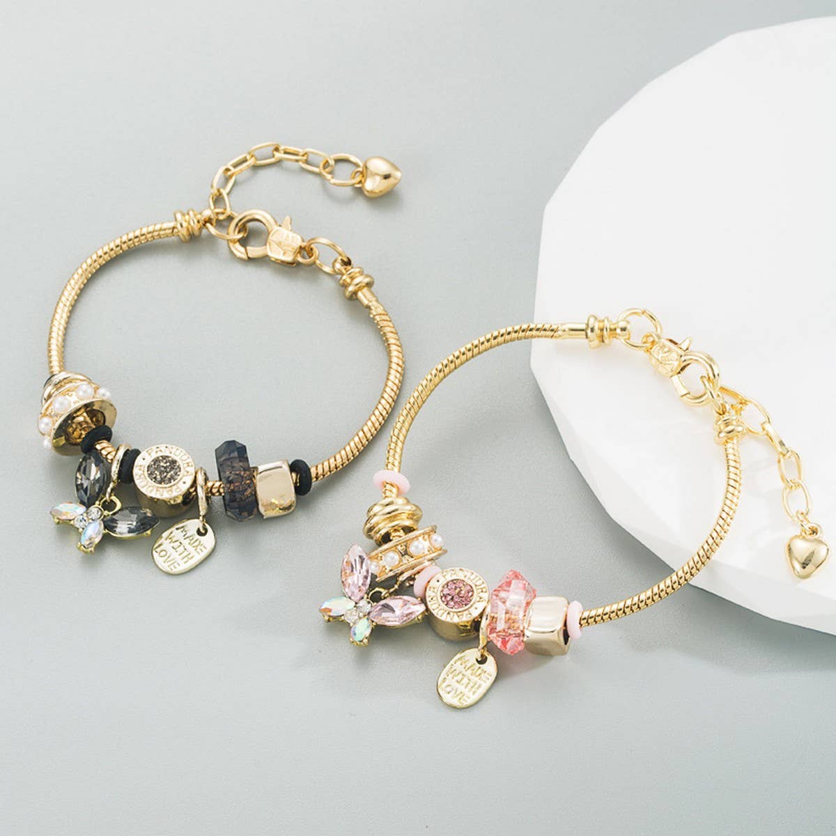 Elegant Butterfly Crystal Beaded Steel Bracelet