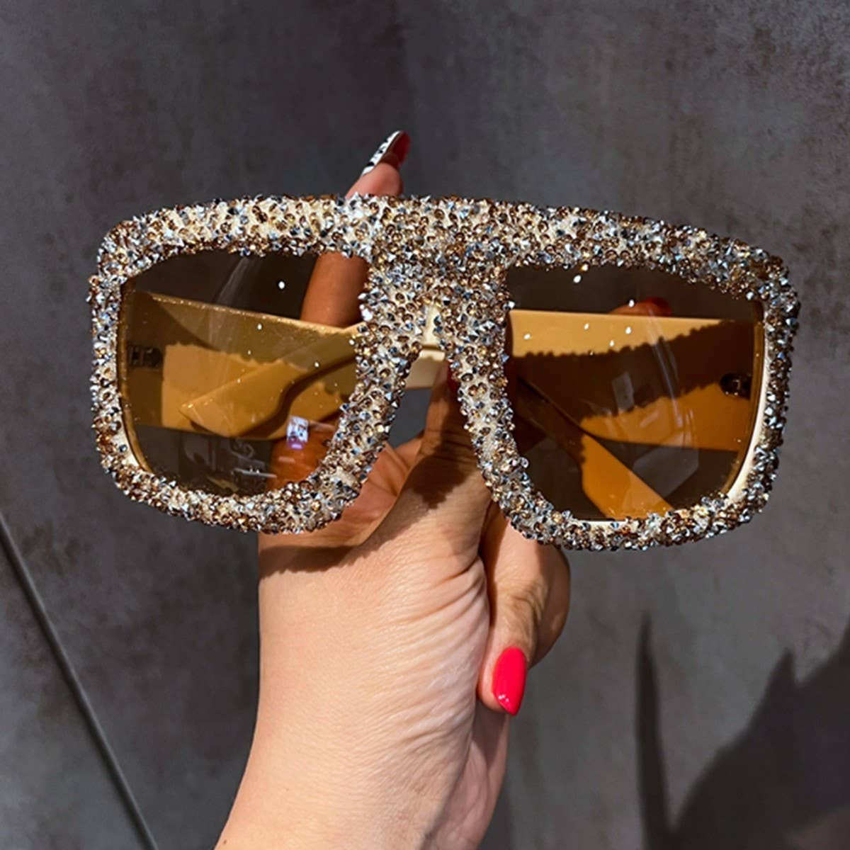LUXURY RHINESTONE TRENDY LARGE FRAME SUNGLASSES