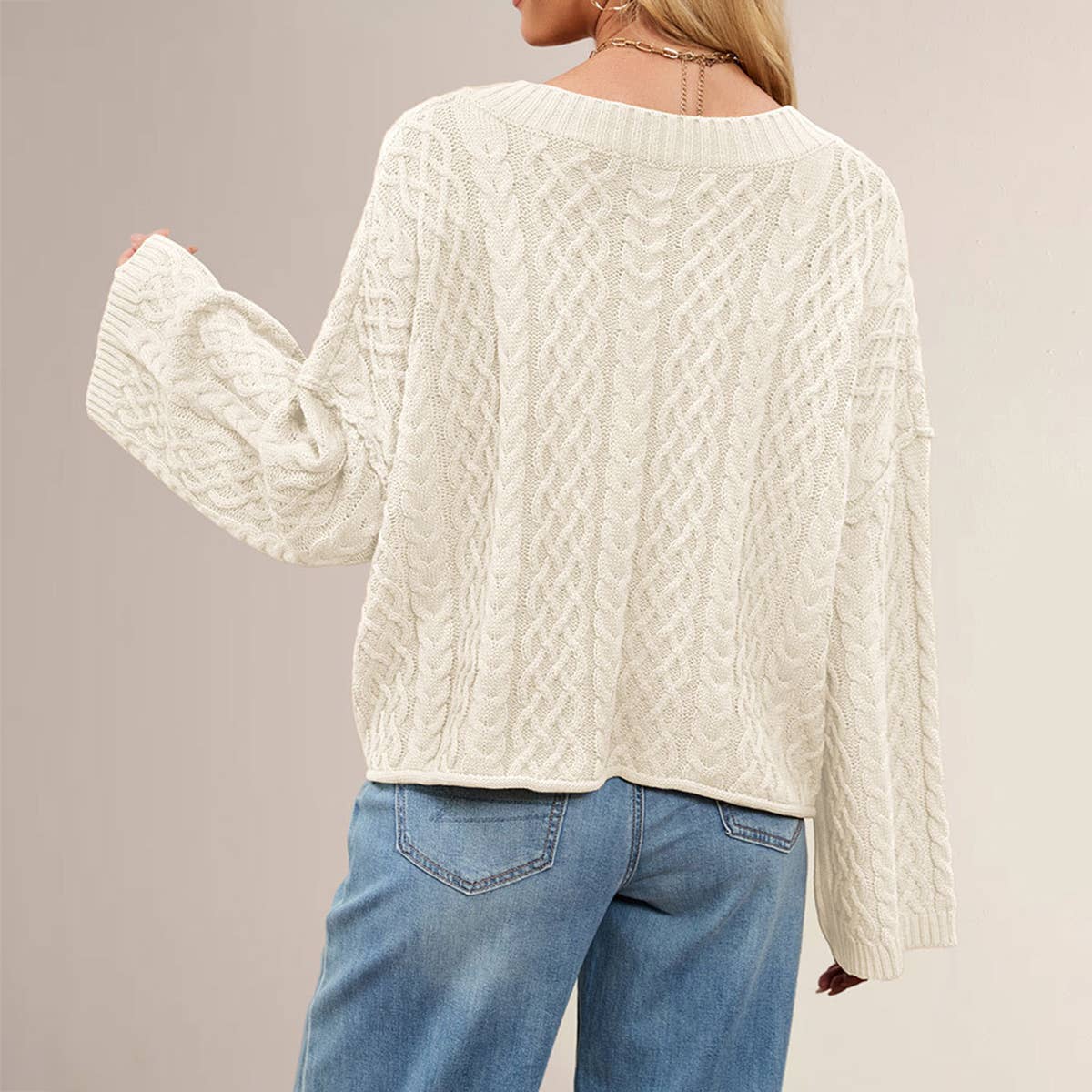 Twist loose pure color single-breasted cardigan