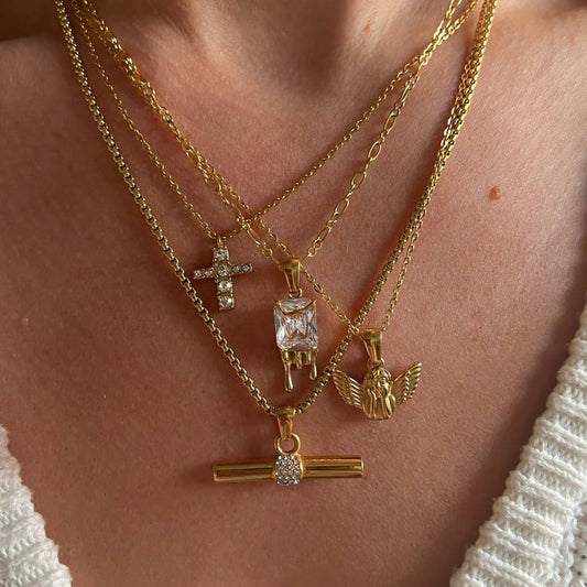 Creative Retro Cross Zircon Pendant Necklace