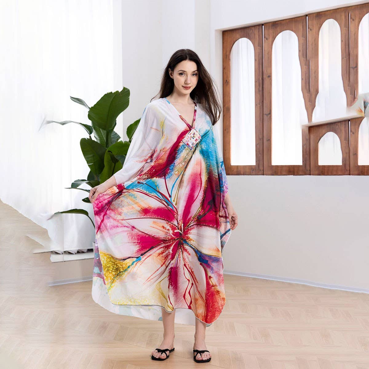 Banana Leaf Crochet Front Beach Cover-Up Robe_CWMM6207