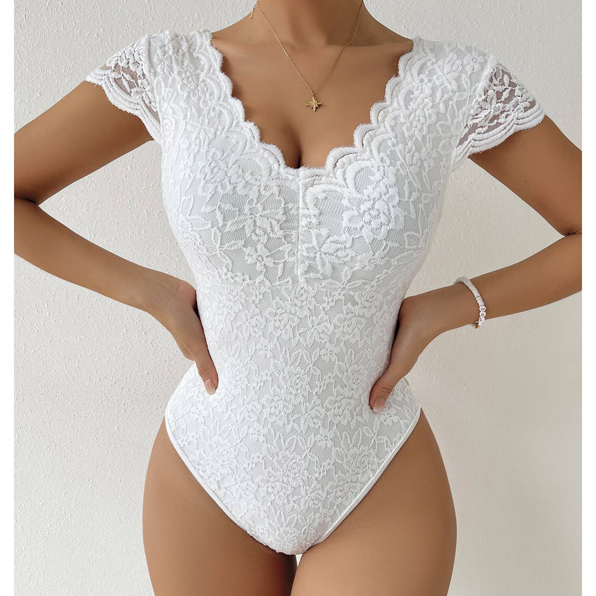 SOLID COLOR LACE SEE-THROUGH DEEP VBACKLESSJUMPSUIT_CWMM4629