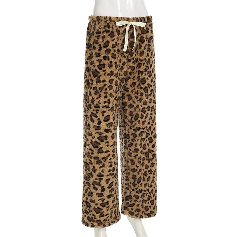 STREET PLUSH LEOPARD PRINT LACE-UP PANTS