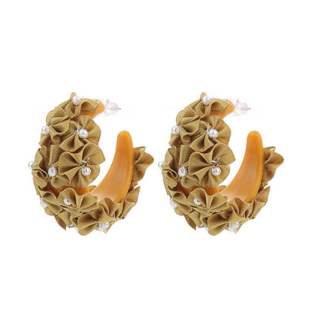 Handmade Fabric Flower C-Hoop Earrings Fresh Style