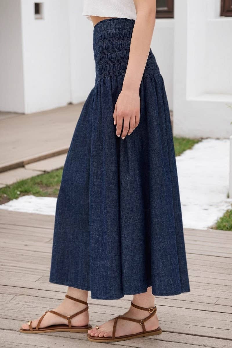 CWBLS0664_DARK BLUE HIGH WAIST RUFFLED DENIM SKIRT