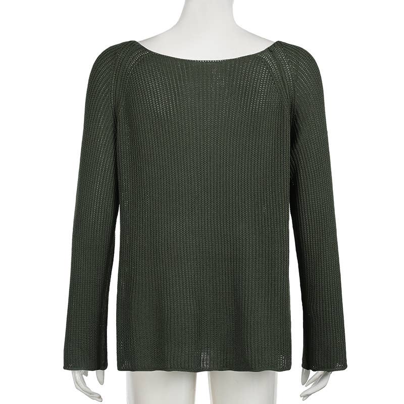 SOLID COLOR LAZY CASUAL CREWNECK PULLOVER SWEATER