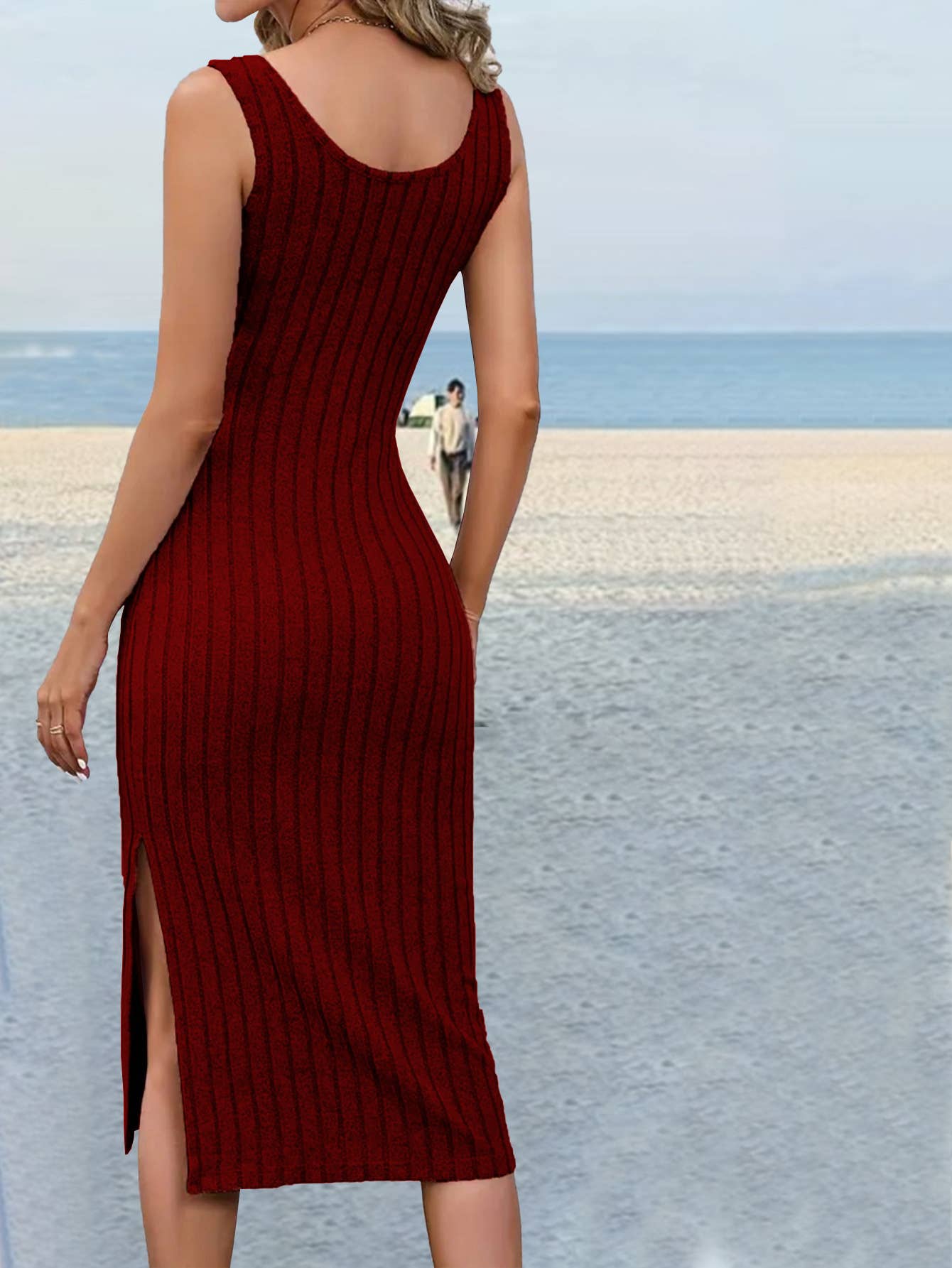 PIT STRIP DESIGN SENSE SIDE SLIT SLIM DRESS