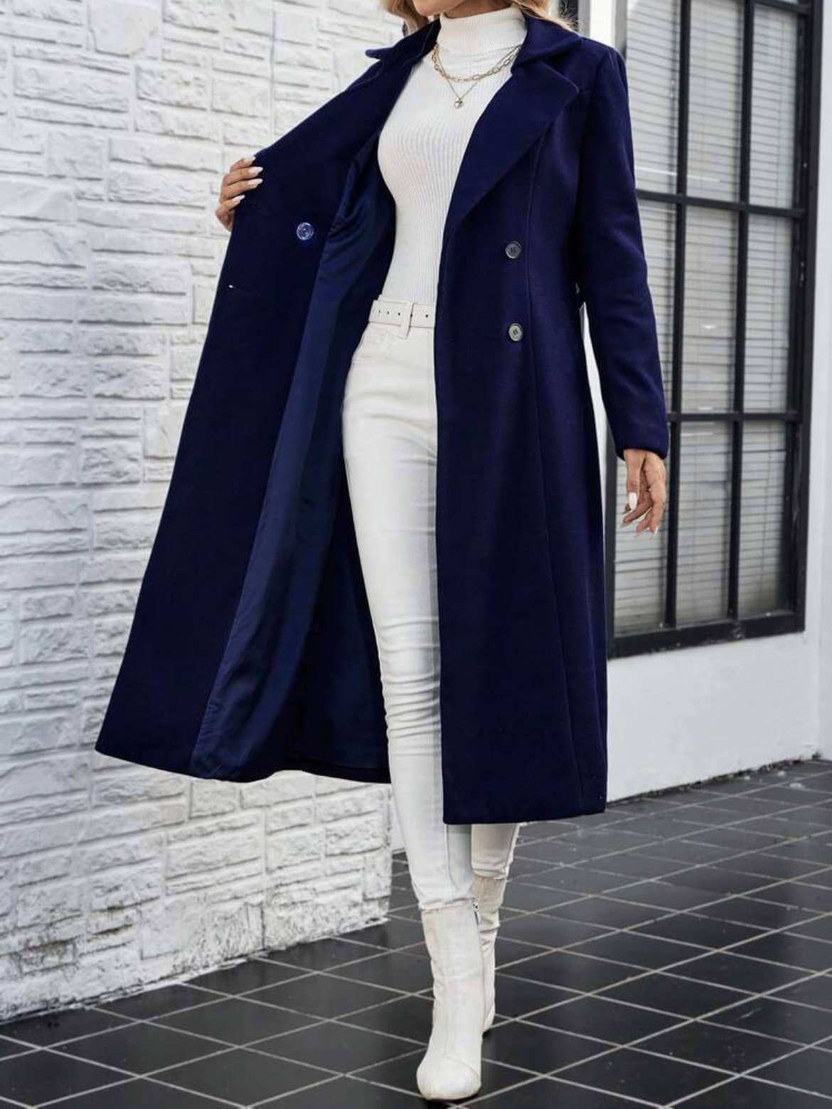 Lapel tie double-breasted and long coat