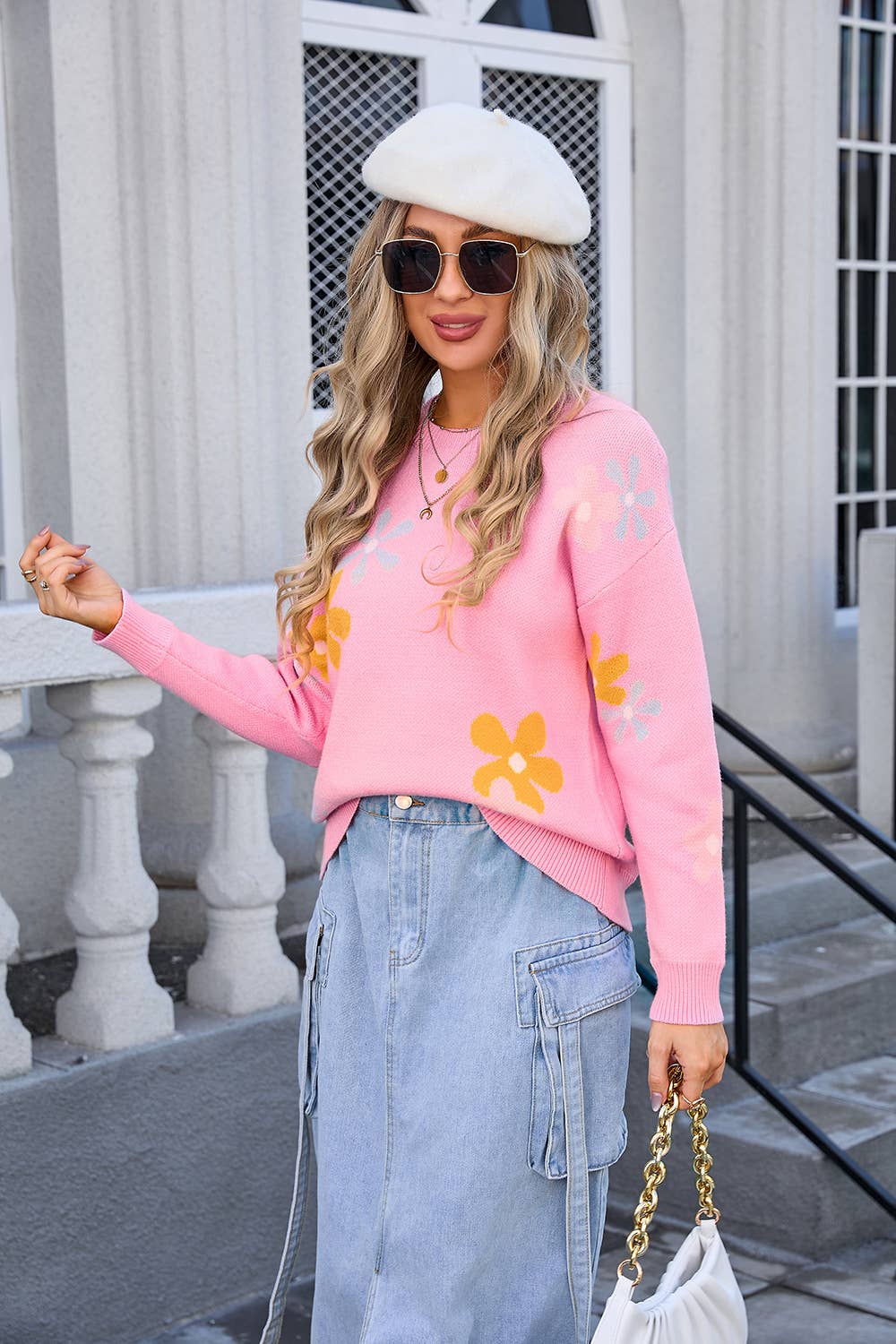 WOMEN'S PRINTED PULLOVER FLORAL SWEATER