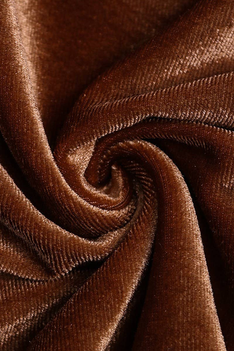 CWDSD6206_SOLID COLOR GOLD VELVET LONG SLEEVE DRESS