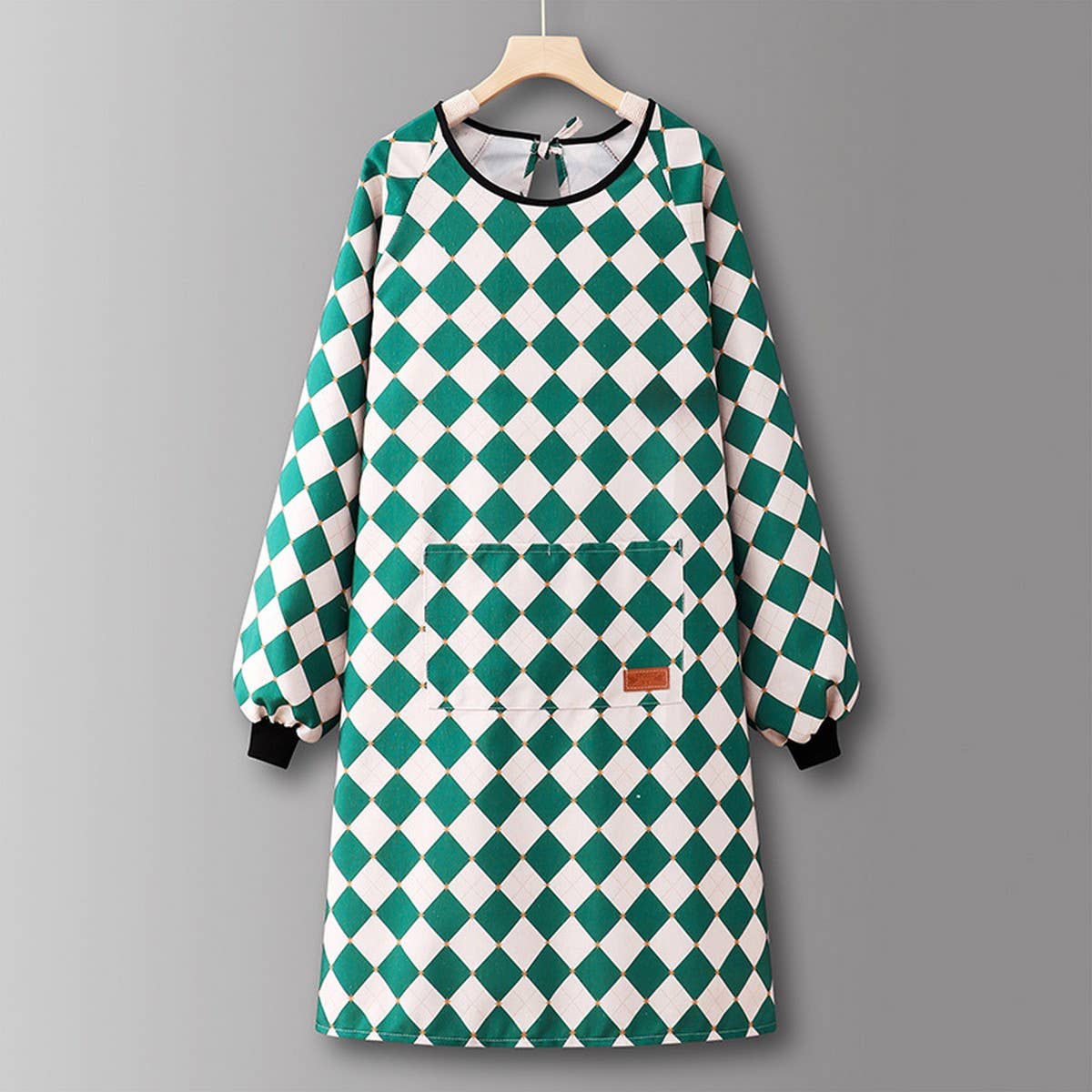 Checkered Cotton Long Sleeve Kitchen Work Apron _CWMM6693
