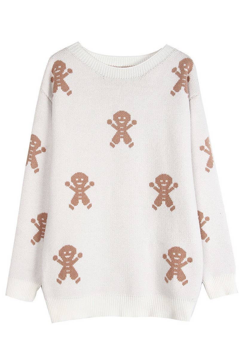 CWOSWL07366_CHRISTMAS CARTOON EMBROIDERED CREWNECK SWEATER