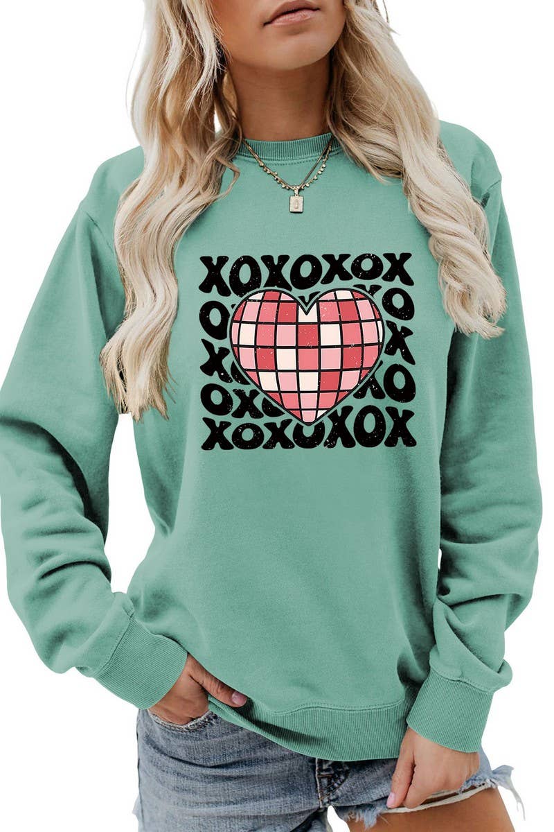 VALENTINE DAY XO PLAID HEART PRINT SWEATSHIRT_CWTSTL0981