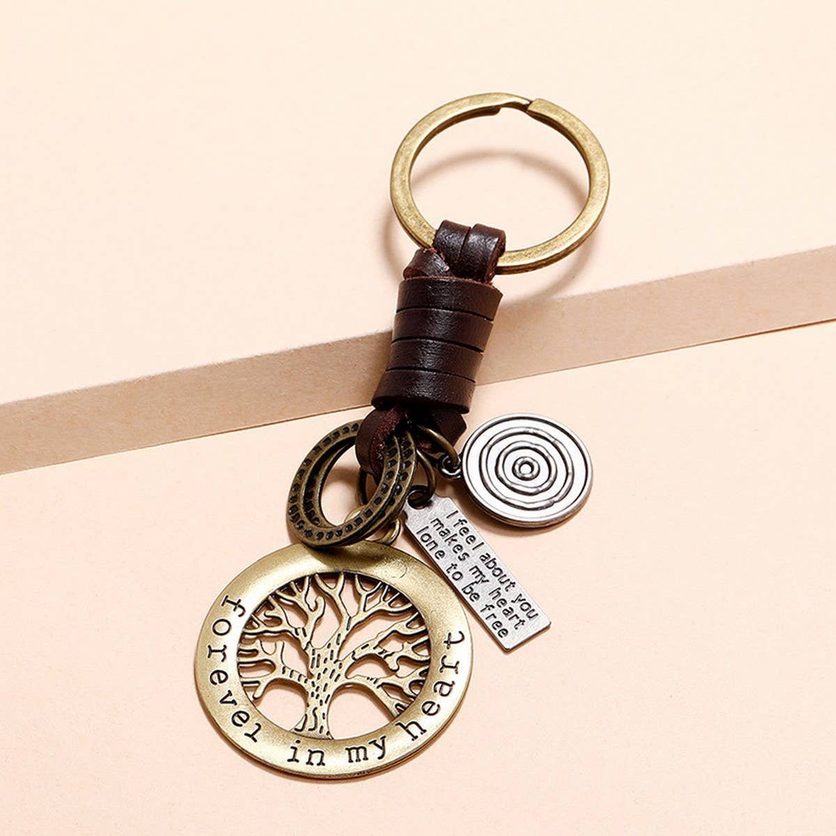HAND-WOVEN BRONZE LUCKY TREE COWHIDE KEYCHAIN
