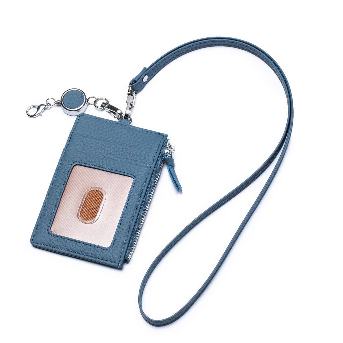 GENUINE LEATHER CARD HOLDER WITH ZIP-LOCK LANYARD_CWAB3828