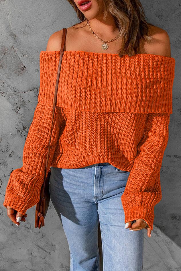 STRAPLESS SHOULDER SWEATER IN SOLID COLOR