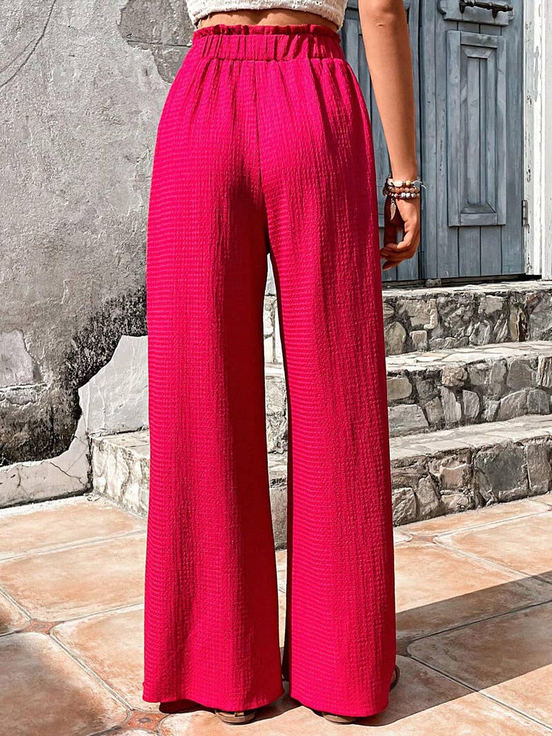ASSORTED BUBBLE PLAID CASUAL WIDE-LEG PANTS
