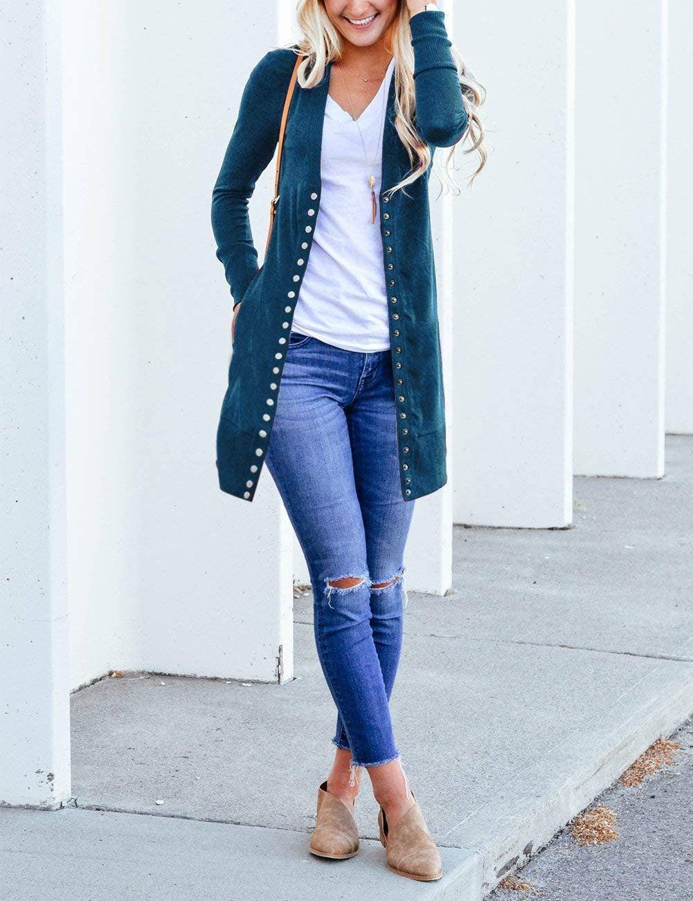 V-NECK LONG SLEEVE LONG SINGLE-BREASTED CARDIGAN