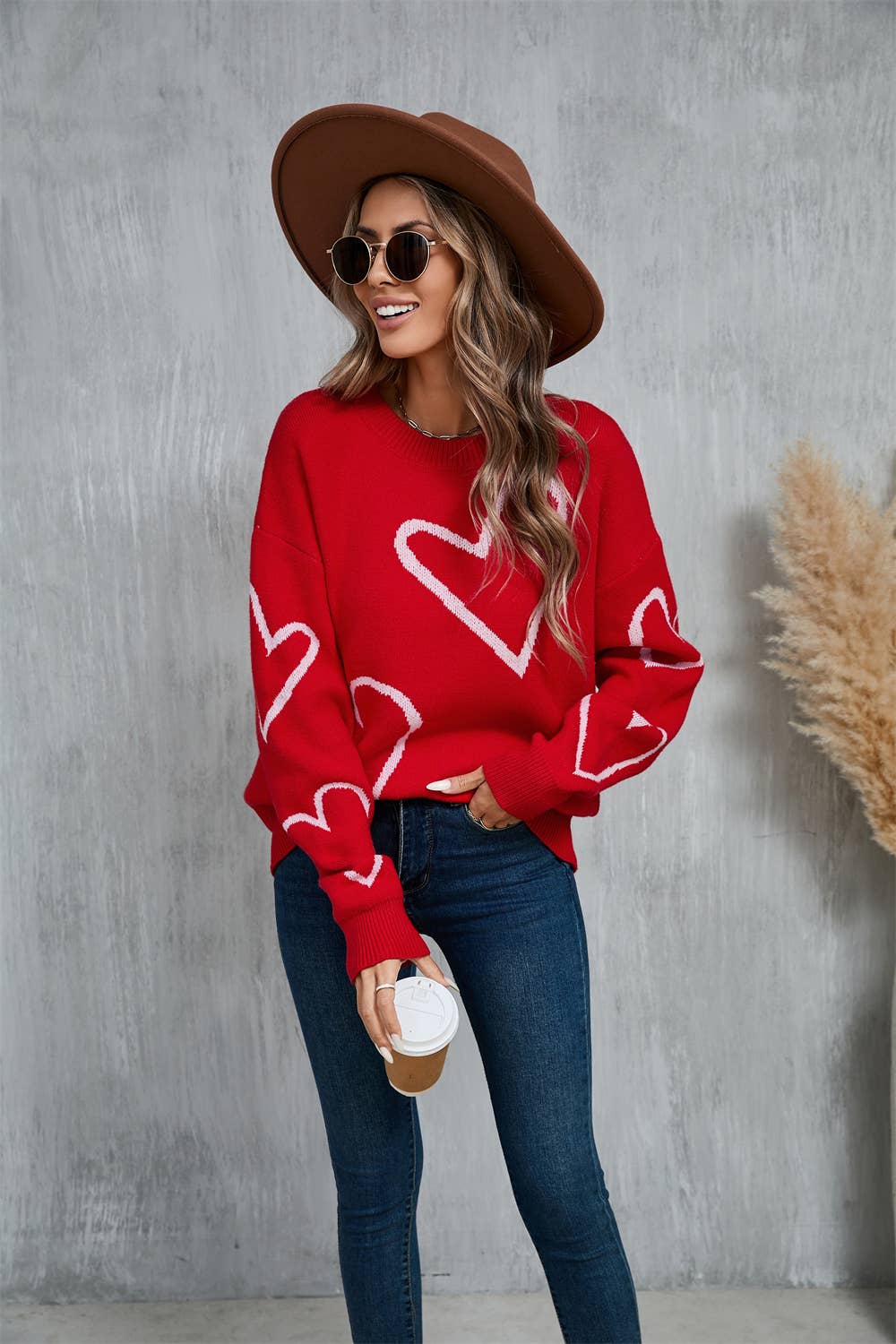 Valentine's Day color contrast heart pullover sweater