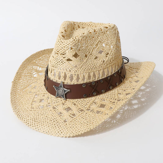 Wide Brim Western Straw Cowboy Sun Hat_CWAH3663