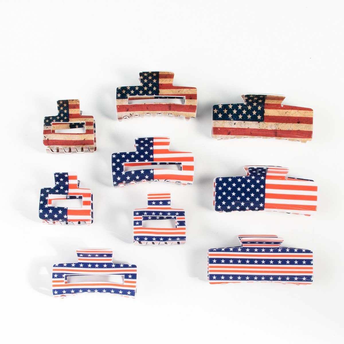CWAHA1245_4TH OF JULY FLAG 8CM RECTANGULAR HAIR CLAW CLIP