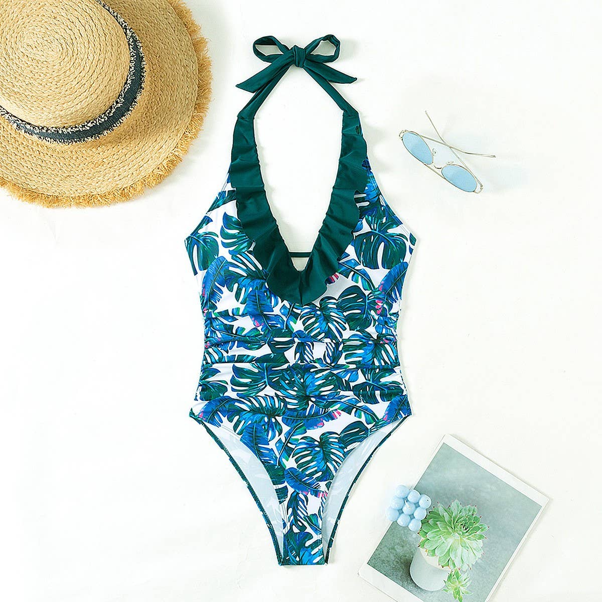 WOMEN'S BACKLESS RUFFLED ONE-PIECE SWIMSUIT