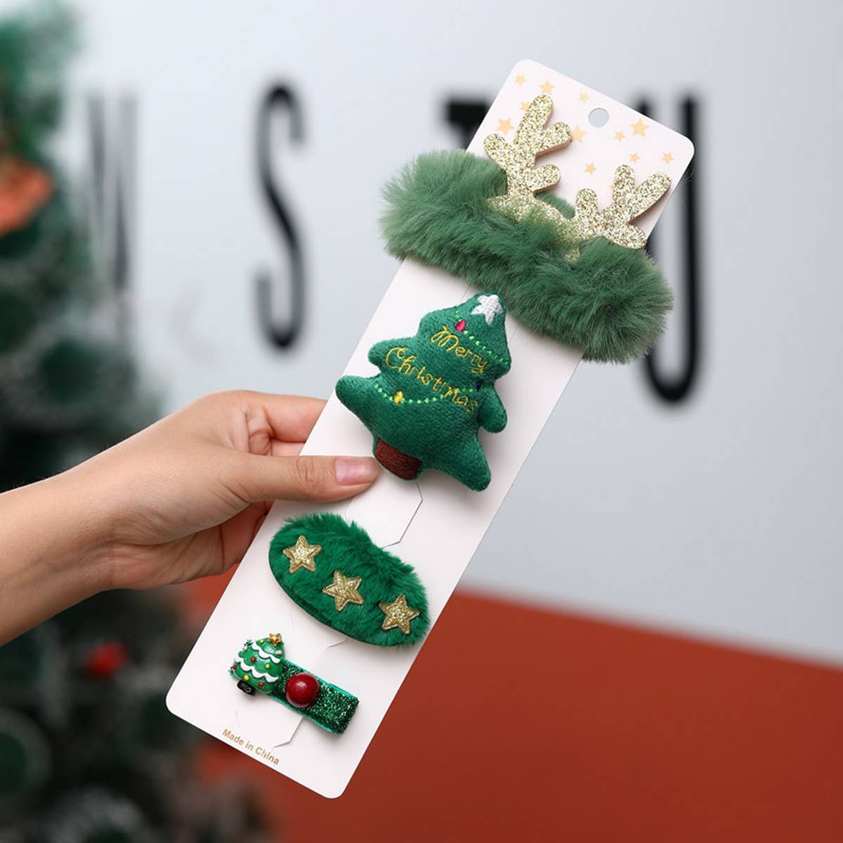 CREATIVE OLD MAN ELK CHRISTMAS TREE HAIR CLIP SET