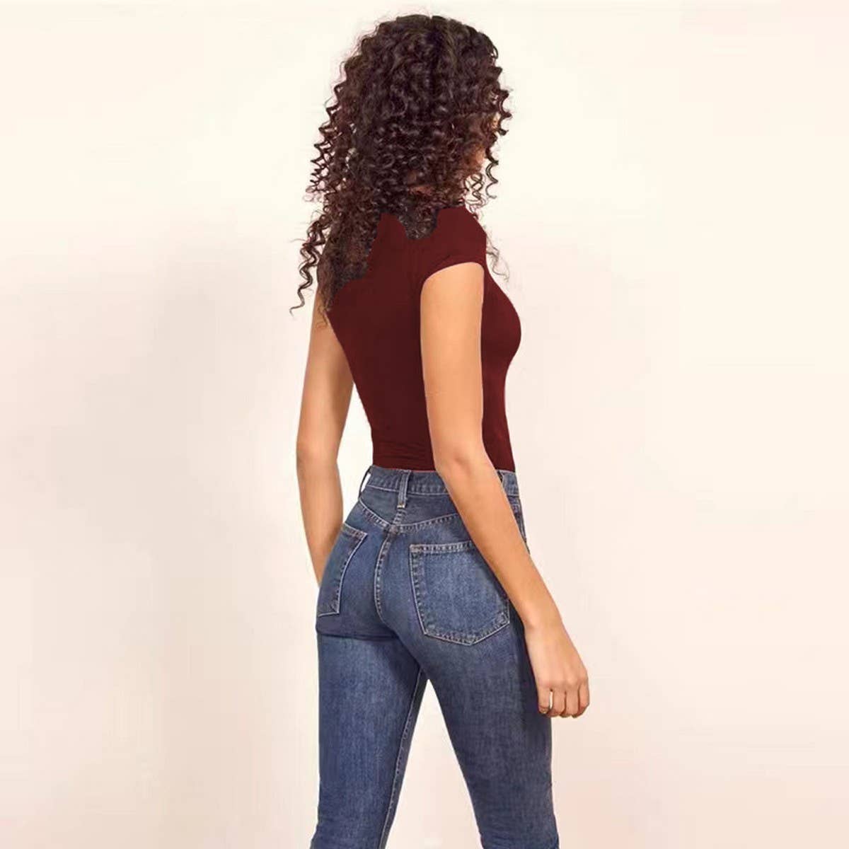 SEXY ROUND NECK SHORT SLEEVED BODYCON BODYSUIT_CWTBLS0313