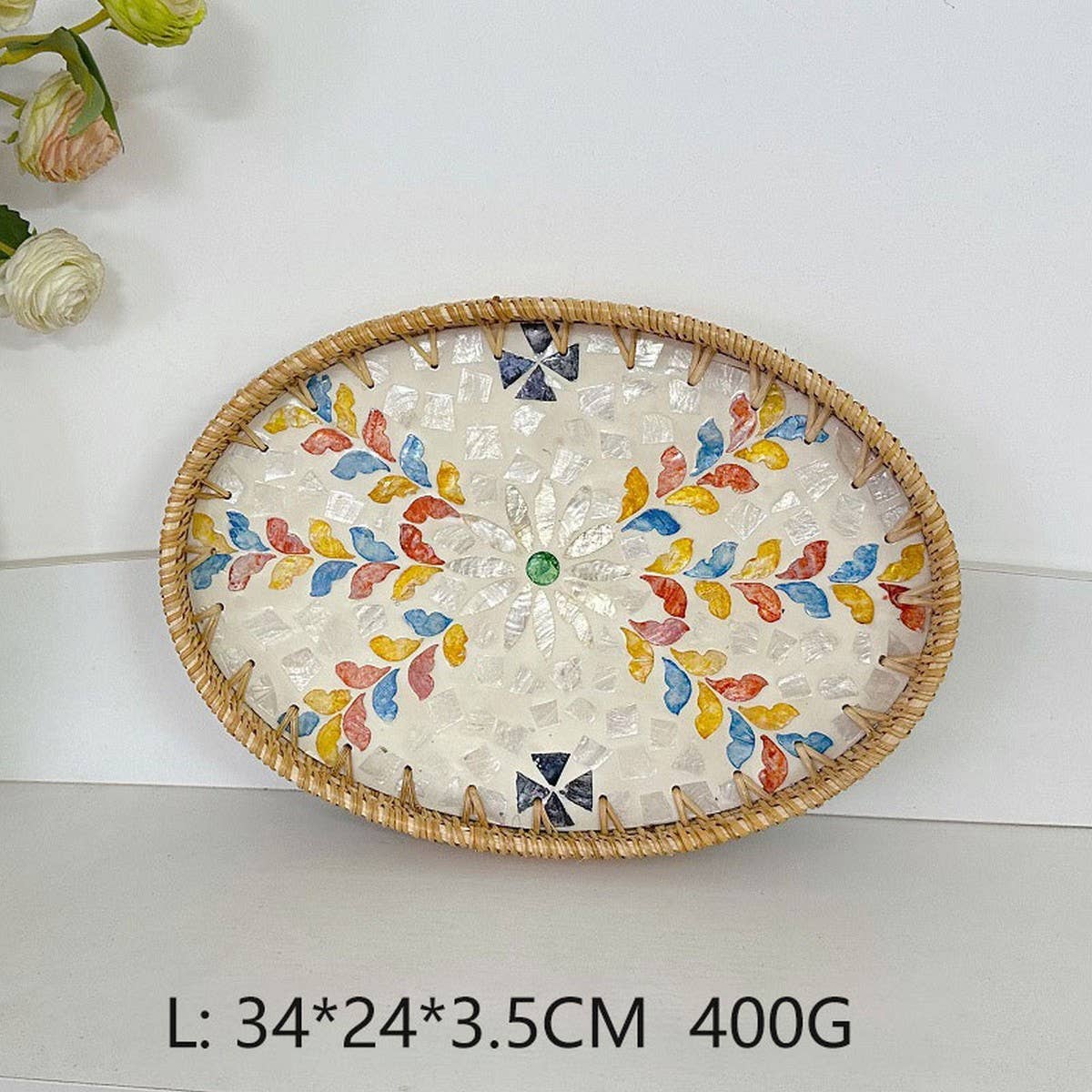 RATTAN OVAL FRUIT TEA SHELL TRAY STORAGE BASKET_CWMM4502