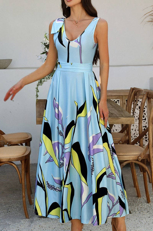 CWDMD4588_BOHEMIAN PRINT CONTRAST SLEEVELESS DRESS