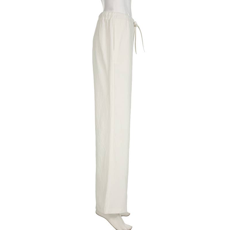 Simple style solid-color drawstring woven pants