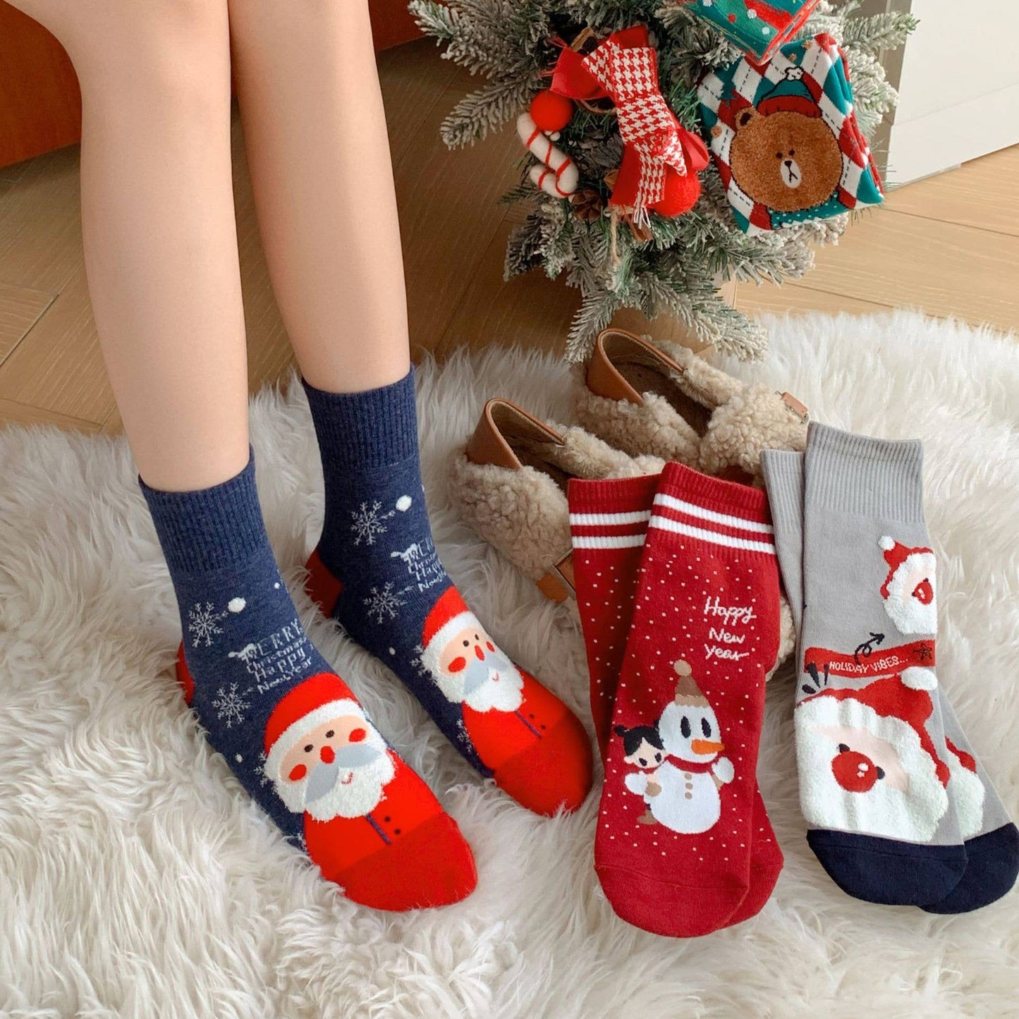 Christmas Gifts Santa Claus Elk Pattern Crew Socks