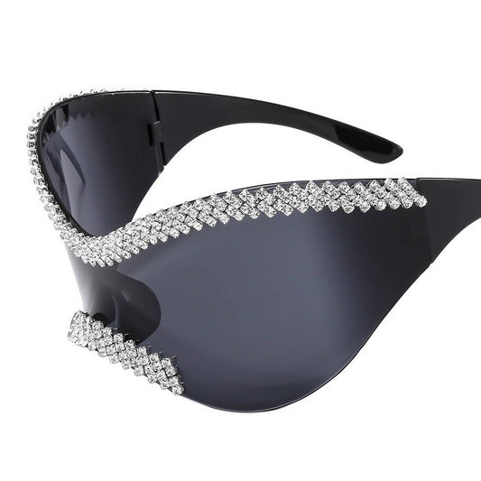 LUXURY RHINESTONE LARGE FRAME CYCLING SUNGLASSES