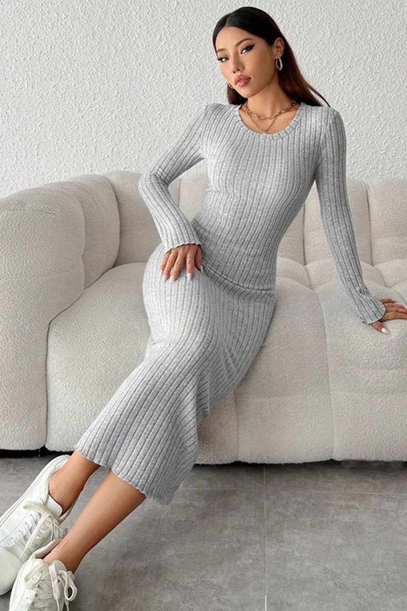 CWDMD00983_TEMPERAMENT SLIM-FIT SOLID COLOR LONG-SLEEVED DRE