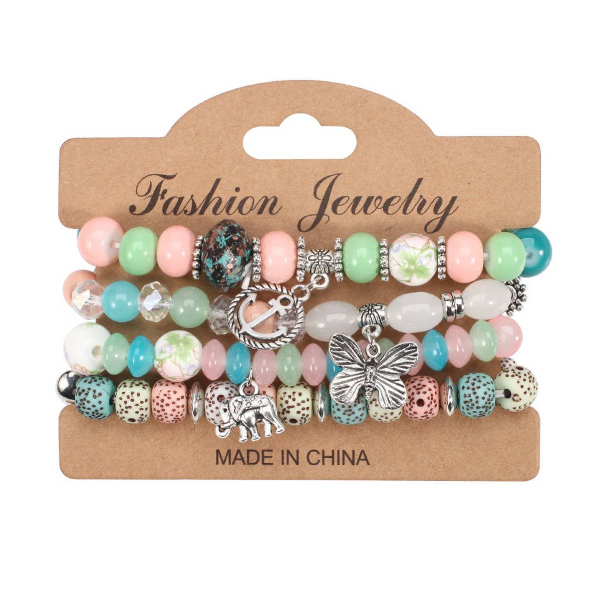 CWMM10444_BOHO BUTTERFLY ANCHOR ELEPHANT LAYERED BRACELETS