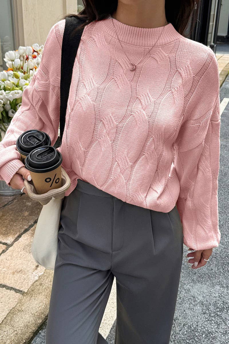 CWOSWL07488_CASUAL SOLID PULLOVER LONG SLEEVE SWEATER