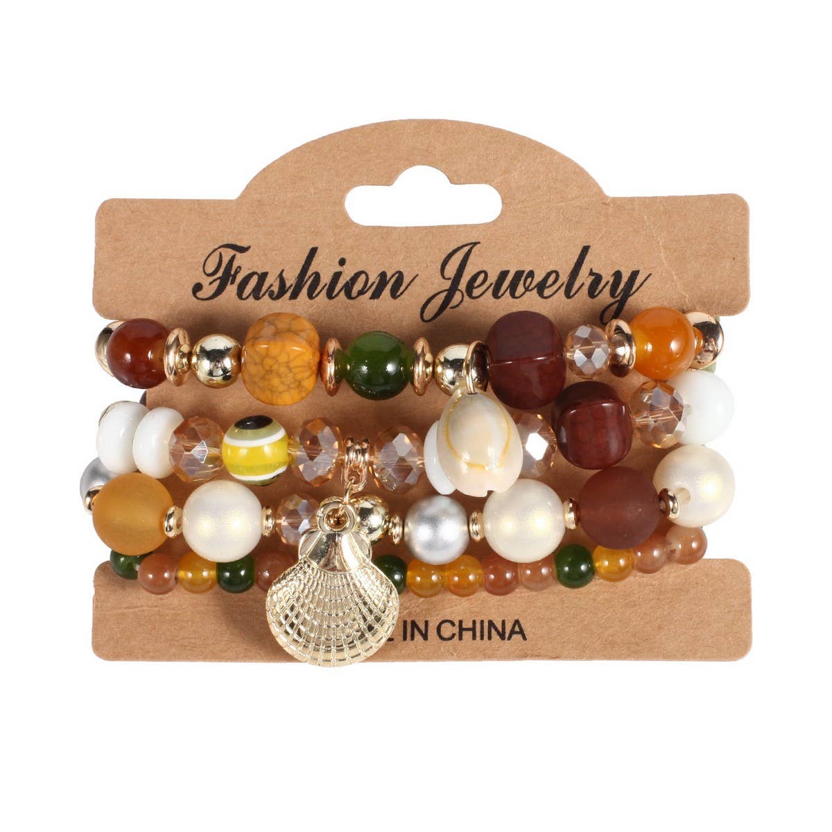 CWAJE05692_BOHO SHELL PEARL ELASTIC EVIL EYE BRACELET